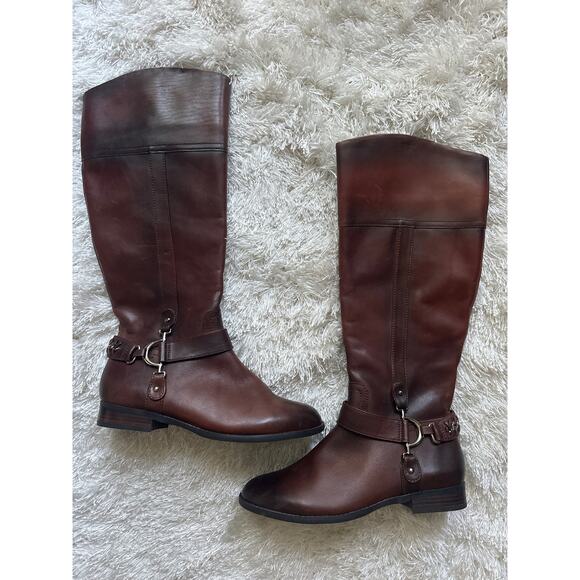 NWT Alex Marie brown cognac leather riding boots  knee high leather 8.5 8 1/2 - Picture 1 of 11